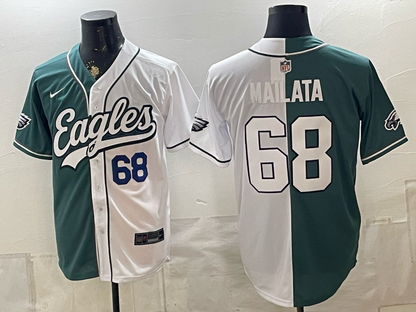 Custom Saquon Barkley Philadelphia Eagles Split White Green Stitched Baseball Jersey -All Stitched