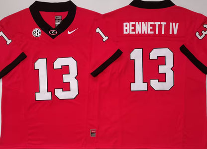 Men's Stetson Bennett Black Vapor Jersey #13 Red White Georgia Bulldogs Stranger Things Edition-All Stitched