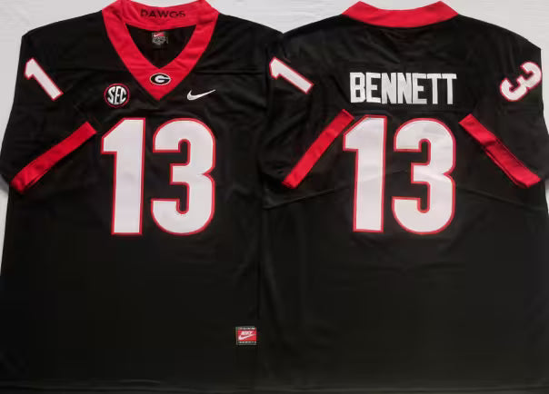 Men's Stetson Bennett Black Vapor Jersey #13 Red White Georgia Bulldogs Stranger Things Edition-All Stitched