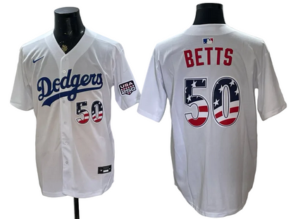 Custom Dodgers White USA 250 Fourth of July Baseball Jersey -All Stitched