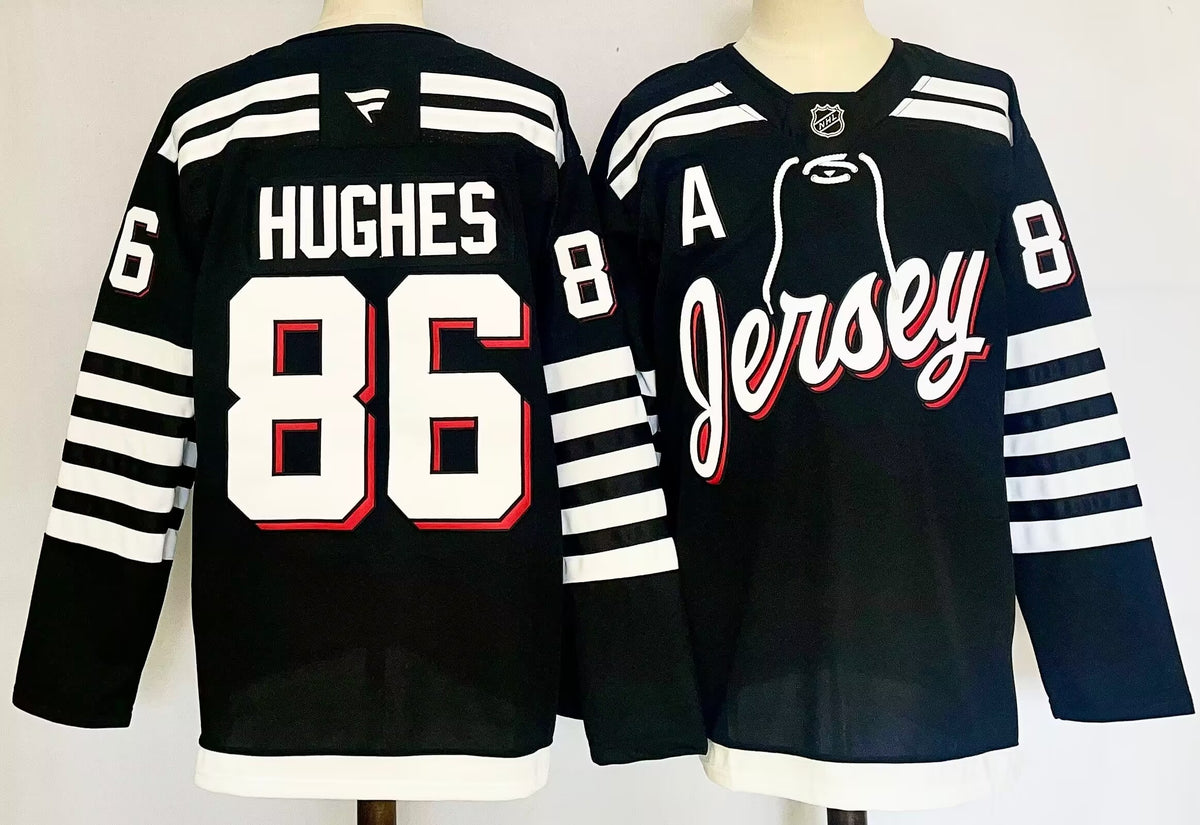 Custom Nico Hischier Jack Hughes Devils Home Red Alternate Black White Hockey Jersey -All Stitched