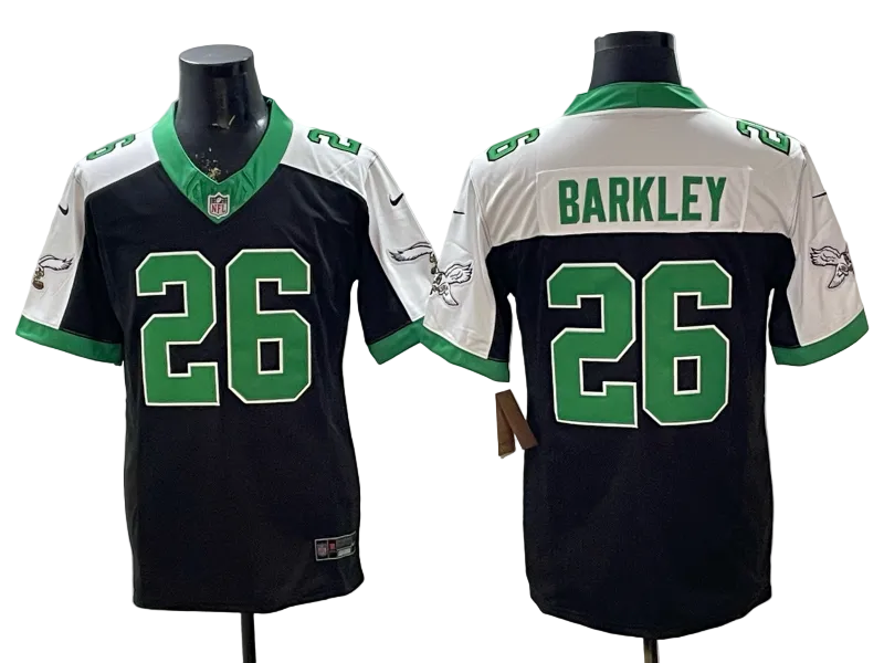 Custom Saquon Barkley Eagles White Green Black Gold Split Limited Jersey -All Stitched