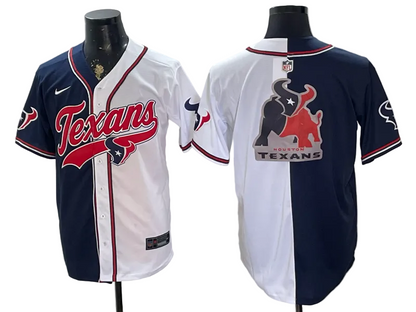 Custom C.J. Stroud Houston Texans White Split Stitched Baseball Jersey -All Stitched