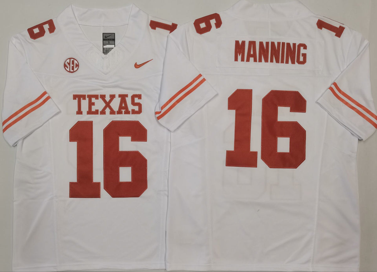 Custom Arch Manning #16 Texas Longhorns Orange White Limited Football Jersey -All Stitched