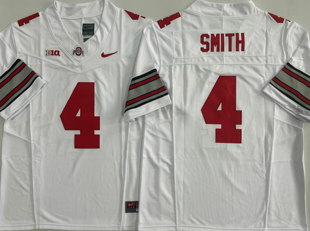 Men's Ohio State Buckeyes #4 Jeremiah Smith White Red Black Gray Vapor Jersey -All Stitched