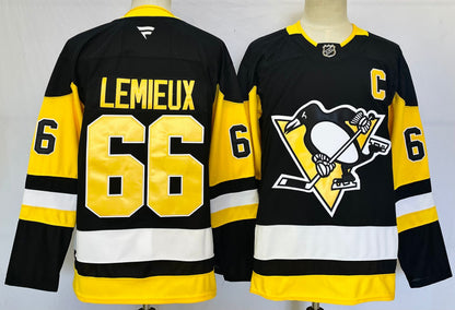 Custom Sidney Crosby Evgeni Malkin Penguins Home Black Hockey Jersey -All Stitched