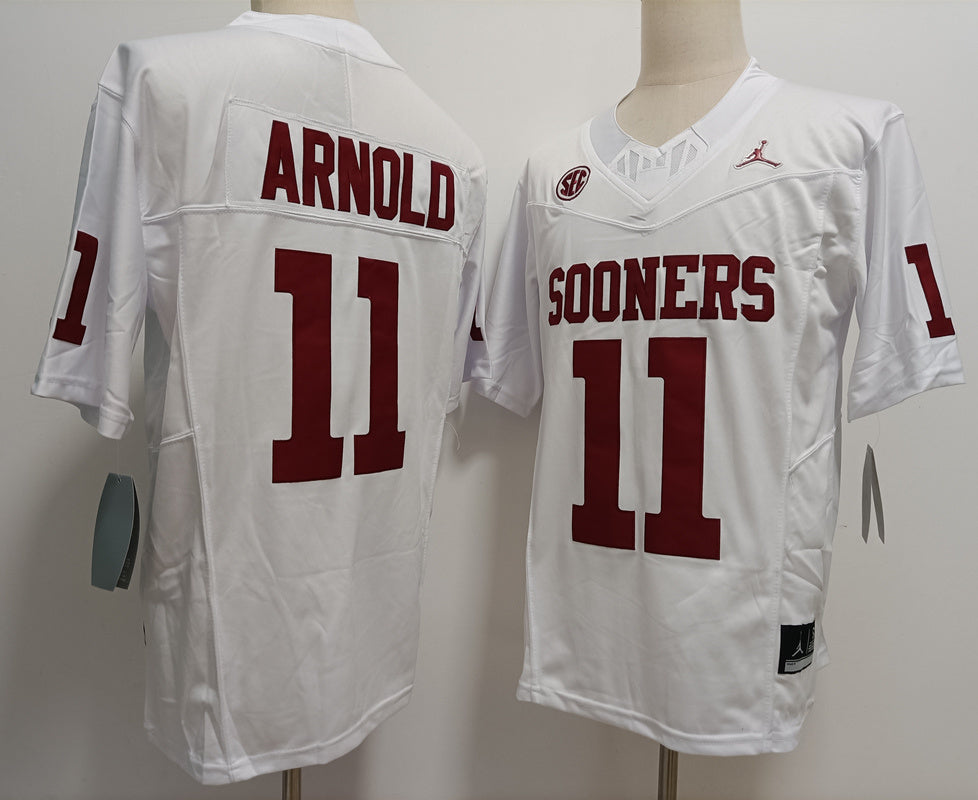 Custom Jackson Arnold #11 Oklahoma Sooners Crimson White Limited Football Jersey -All Stitched
