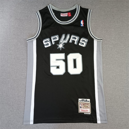 David Robinson San Antonio Spurs 1998-99 Black White Baskeball Jersey -All Stitched