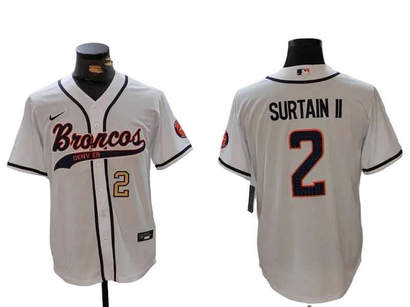 Custom Patrick Surtain II Broncos Navy White Stitched Baseball Jersey -All Stitched