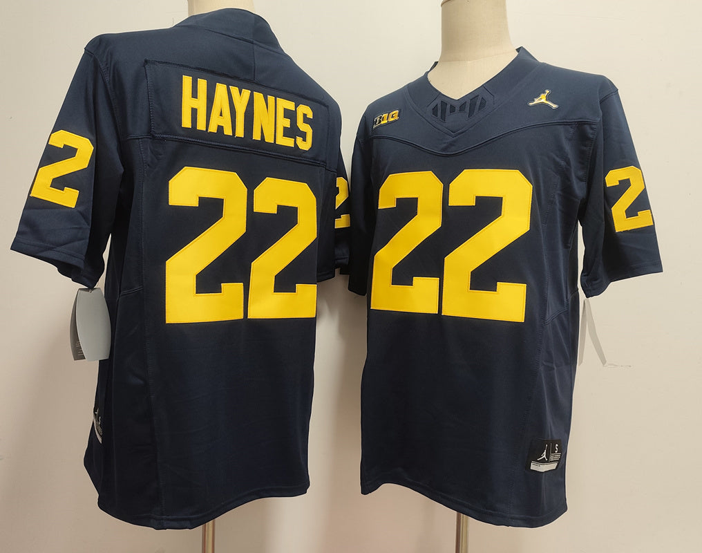 Custom Justice Haynes #22 Michigan Wolverines Maize Navy White Limited Football Jersey -All Stitched