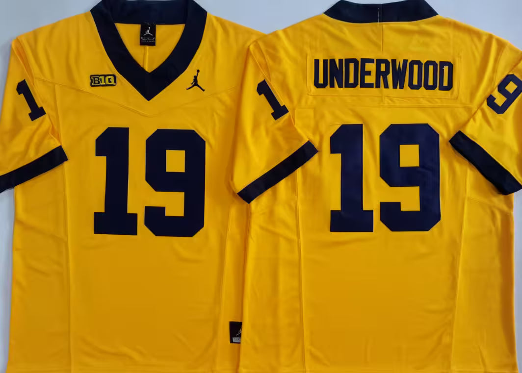 Men's Bryce Underwood Vapor Jersey #19 Gold Navy Michigan Wolverines -All Stitched