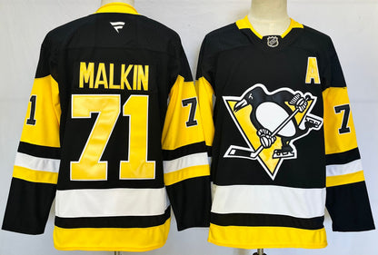 Custom Sidney Crosby Evgeni Malkin Penguins Home Black Hockey Jersey -All Stitched