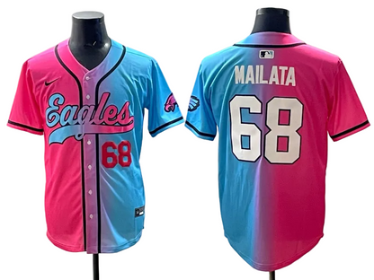 Custom Saquon Barkley Philadelphia Eagles Split Pink Green Stitched Baseball Jersey -All Stitched