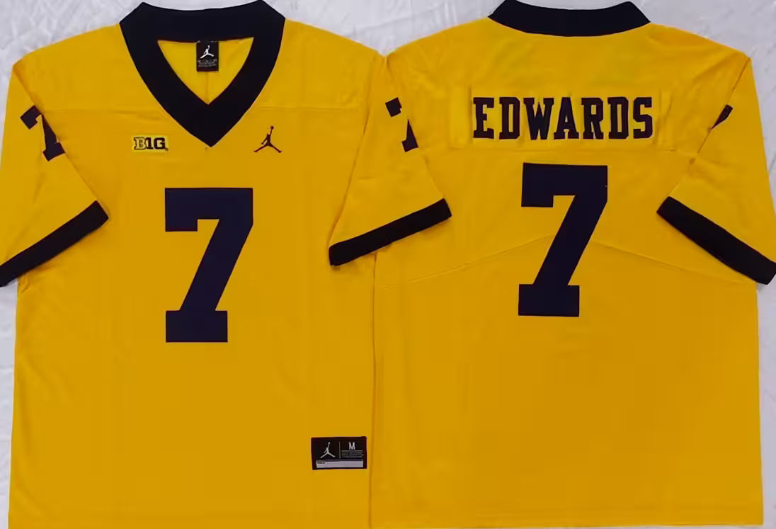 Men's Donovan Edwards Vapor Jersey #7 White Gold Navy Michigan Wolverines -All Stitched