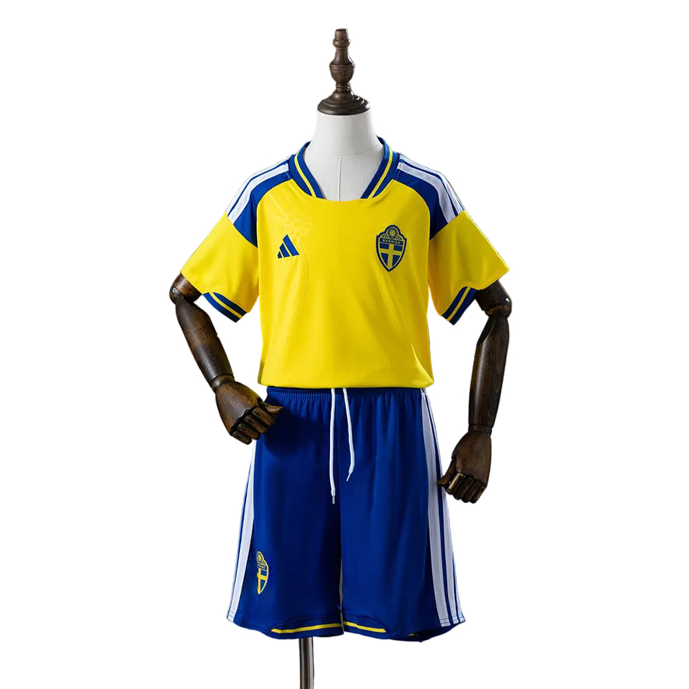 Custom Youth 2026 Sweden Home Yellow Soccer Jersey Kit Set– Personalized Name & Number