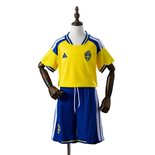 Custom Youth 2026 Sweden Home Yellow Soccer Jersey Kit Set– Personalized Name & Number