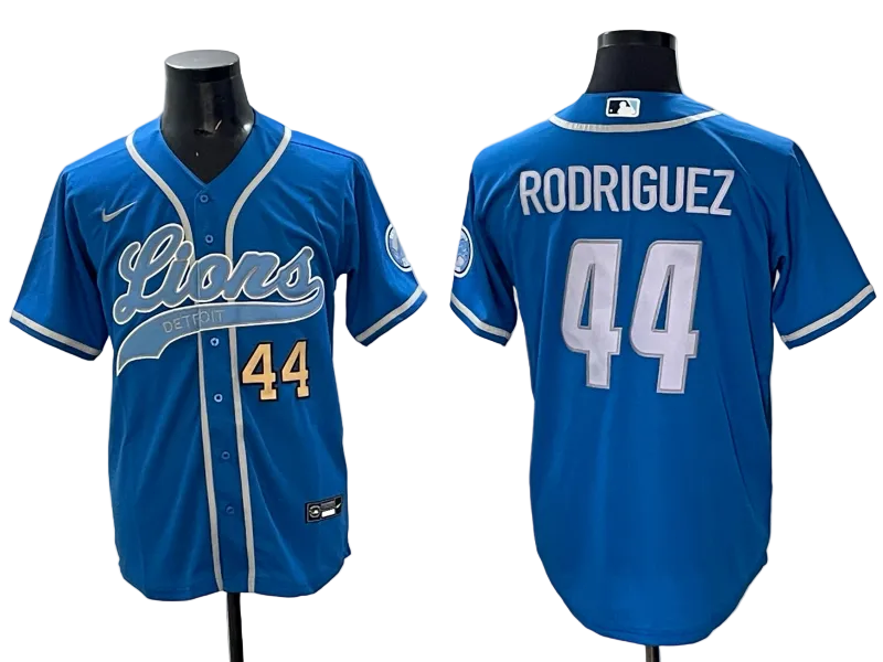 Custom Detroit Lions Malcolm Rodriguez Blue Black Stitched Baseball Jersey -All Stitched