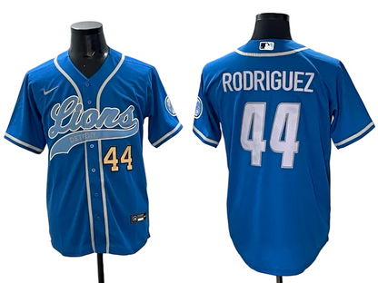 Custom Detroit Lions Malcolm Rodriguez Blue Black Stitched Baseball Jersey -All Stitched
