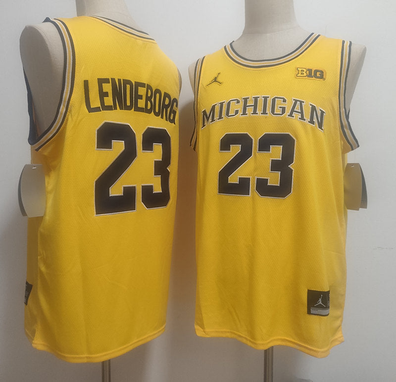 Custom Yaxel Lendeborg #23 Wolverines Gold Navy White Navy Black Rebel Edition Victory Basketball Jersey -All Stitched
