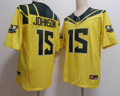 Custom Tez Johnson #15 Oregon Ducks Green White Black Yellow Limited Football Jersey -All Stitched