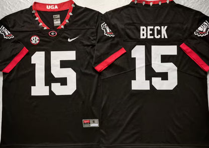 Men's Carson Beck Black Vapor Jersey #15 Red White Georgia Bulldogs Stranger Things Edition-All Stitched