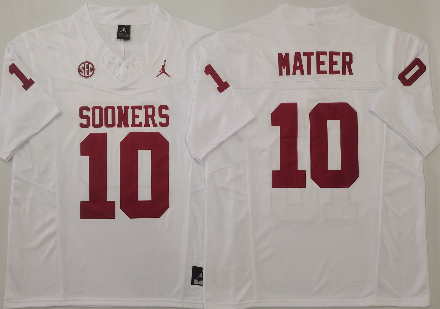 Men's John Mateer #10 Oklahoma Sooners Crimson Vapor Red White Black Football Jersey -All Stitched