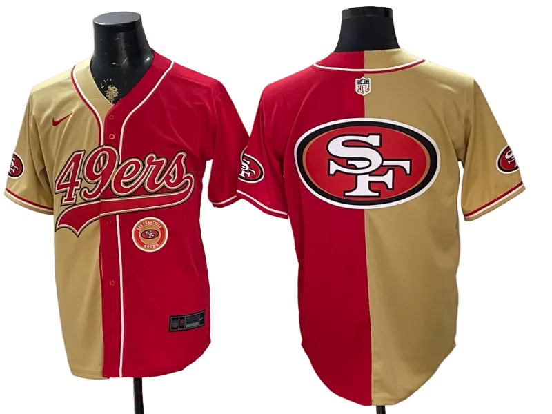 Custom San Francisco 49ers LOGO Split Scarlet Limited Baseball Jersey -All Stitched