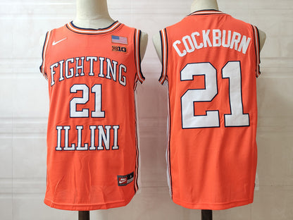 Custom Kofi Cockburn #21 Illinois Fighting Illini Retro Orange White Basketball Jersey -All Stitched