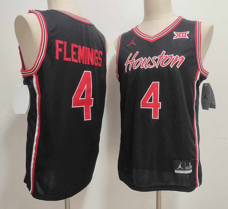 Custom Kingston Flemings #4 Houston Cougars Black White Basketball Jersey -All Stitched