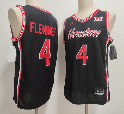 Custom Kingston Flemings #4 Houston Cougars Black White Basketball Jersey -All Stitched