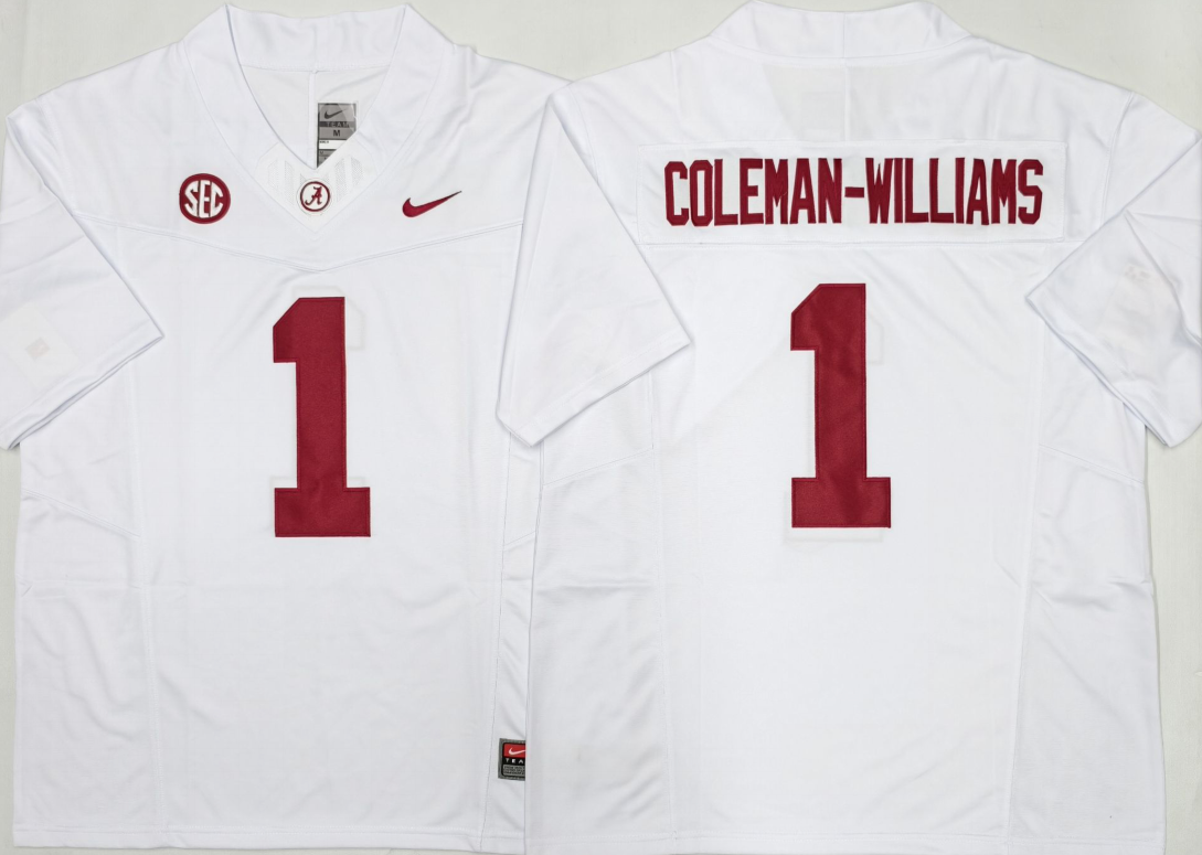 Custom Ryan Coleman-Williams #1 Alabama Crimson Tide Crimson White Black Limited Football Jersey -All Stitched