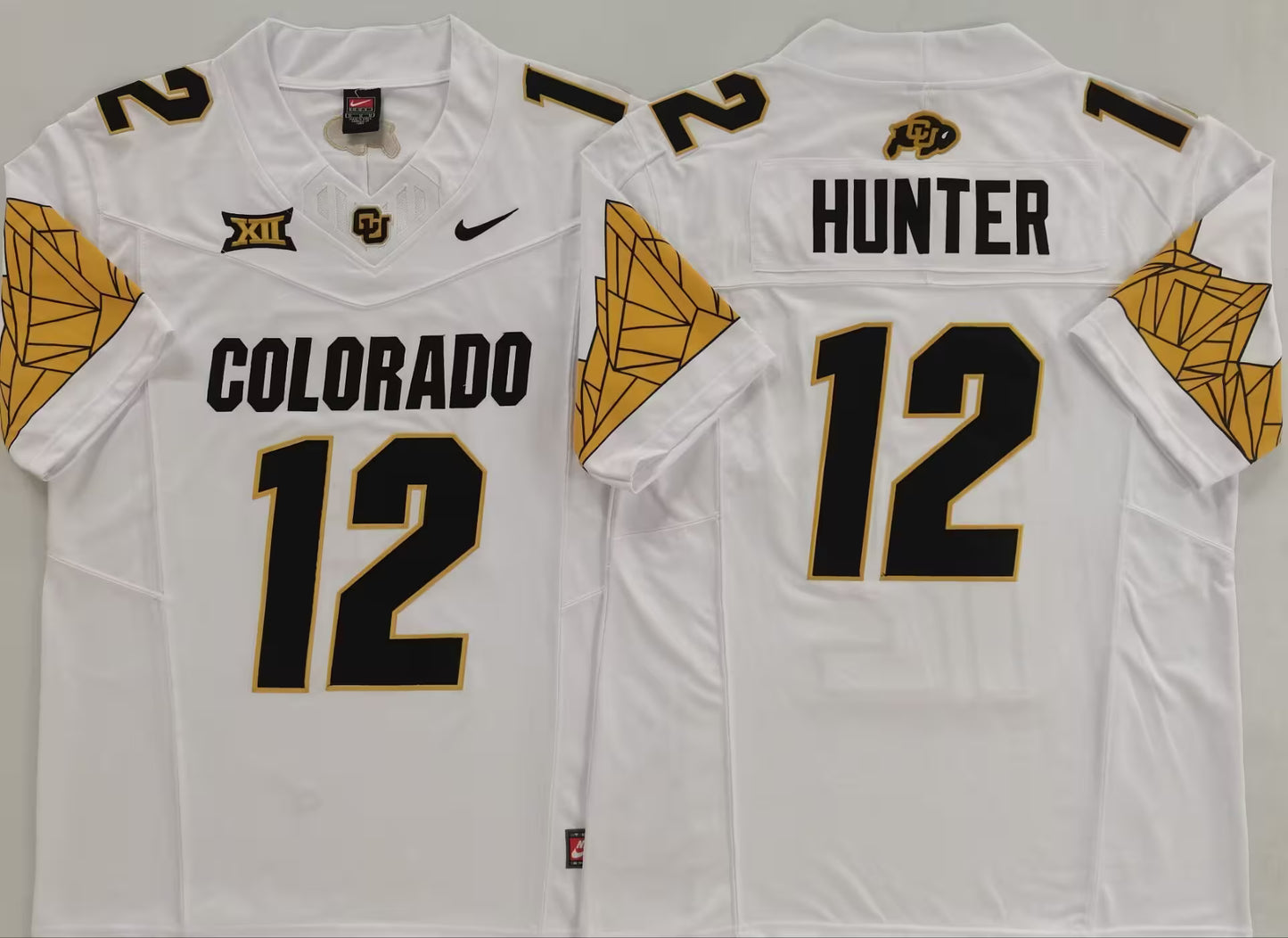 Men's Travis Hunter White Vapor Jersey #12 Black Gray Gold Colorado Buffaloes -All Stitched