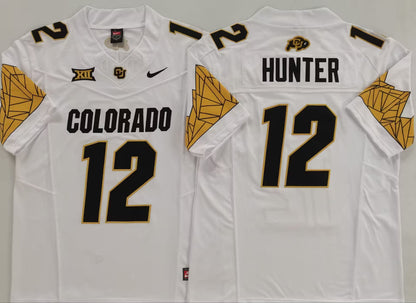 Men's Travis Hunter White Vapor Jersey #12 Black Gray Gold Colorado Buffaloes -All Stitched
