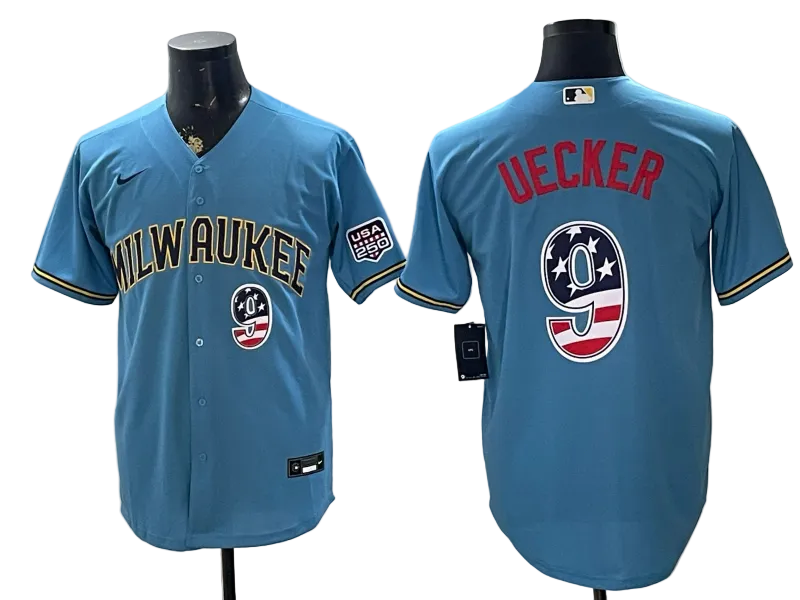Custom Brewers Light Blue USA 250 Fourth of July Baseball Jersey -All Stitched