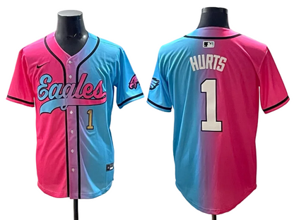 Custom Saquon Barkley Philadelphia Eagles Split Pink Green Stitched Baseball Jersey -All Stitched