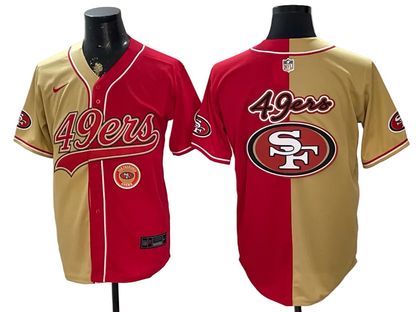 Custom San Francisco 49ers LOGO Split Scarlet Limited Baseball Jersey -All Stitched