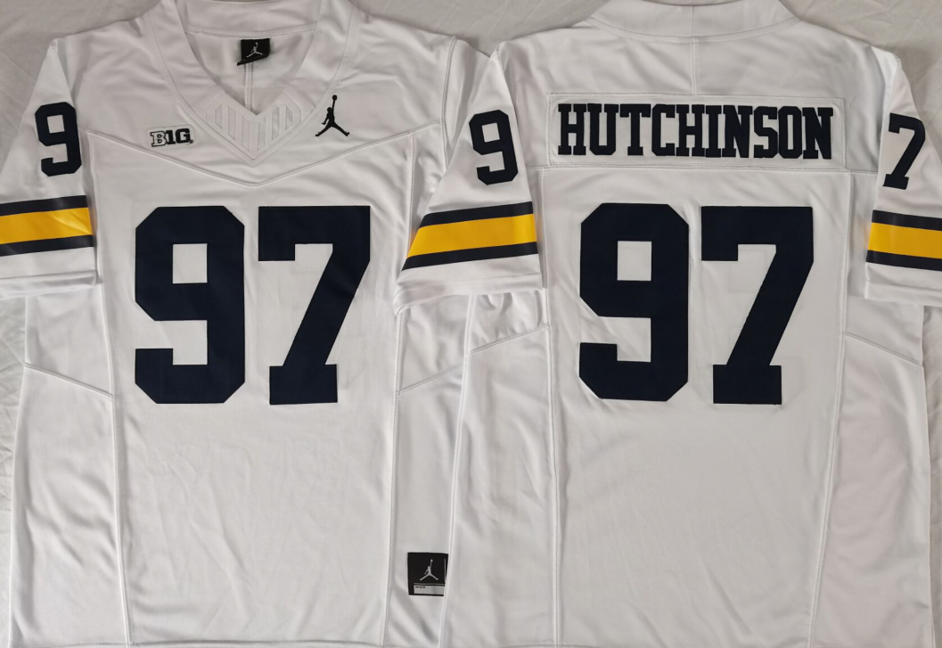 Custom Aidan Hutchinson #97 Michigan Wolverines Navy White Limited Football Jersey -All Stitched