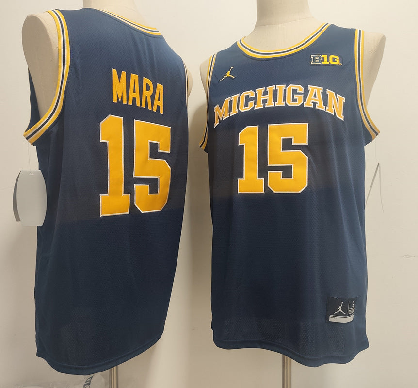 Custom Aday Mara #15 Wolverines Gold Navy White Navy Black Rebel Edition Victory Basketball Jersey -All Stitched