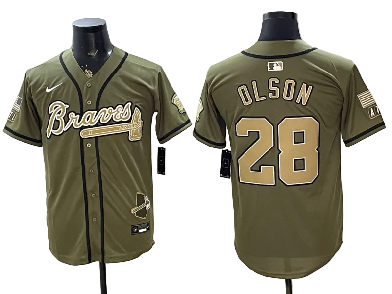 Custom Braves Olive 2026 Armed Forces Day Baseball Jersey -All Stitched