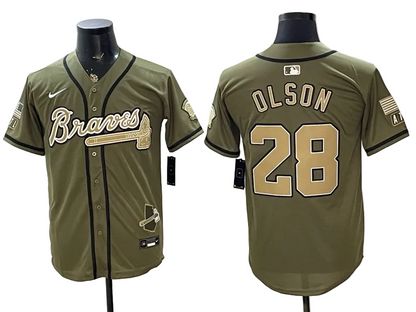 Custom Braves Olive 2026 Armed Forces Day Baseball Jersey -All Stitched