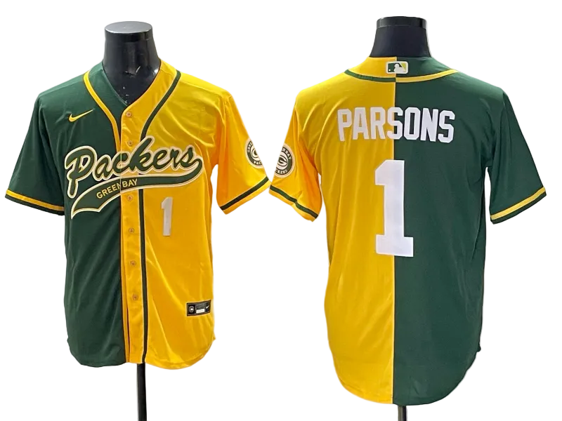 Custom Green Bay Packers #15 Bart Starr Gold Green Split Baseball Jersey -All Stitched