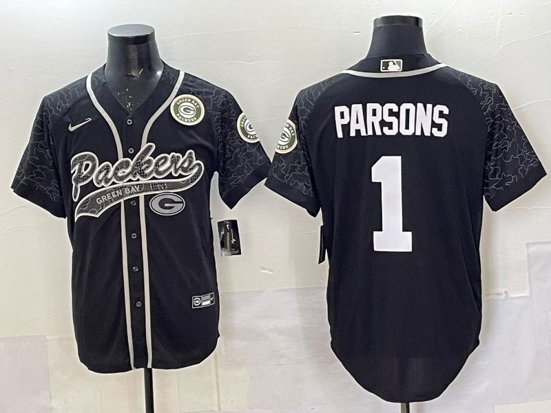 Custom Green Bay Packers Aaron Rodgers Micah Parsons Black Gray White Green Baseball Jersey -All Stitched