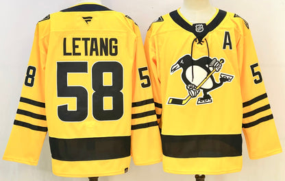 Custom Sidney Crosby Evgeni Malkin Penguins Alternate Gold Hockey Jersey -All Stitched