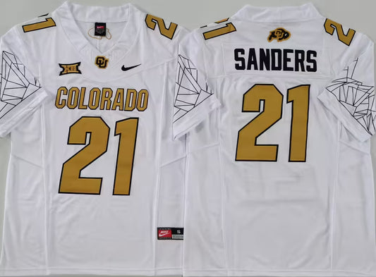 Men's Deion Sanders White Vapor Jersey #21 Black Gray Gold Colorado Buffaloes -All Stitched