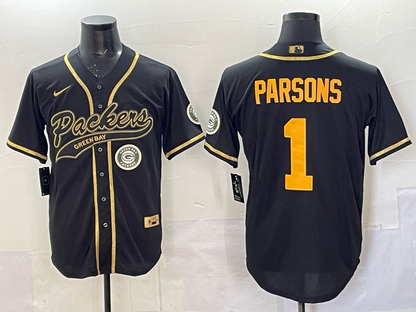 Custom Green Bay Packers Aaron Rodgers Micah Parsons Black Gray White Green Baseball Jersey -All Stitched
