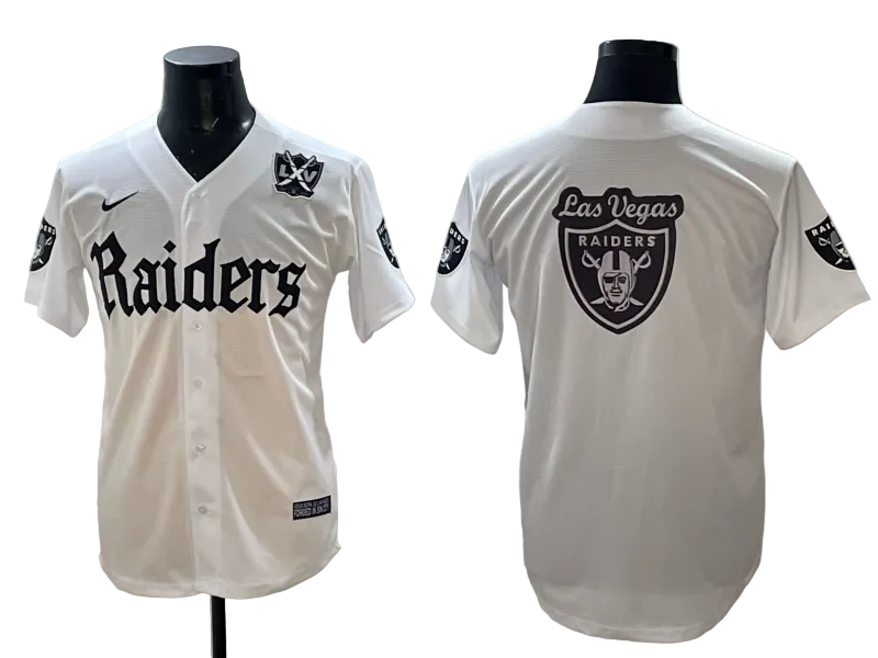 Custom Las Vegas Raiders LOGO White Black Gray Limited Baseball Jersey -All Stitched