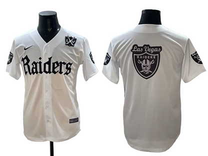 Custom Las Vegas Raiders LOGO White Black Gray Limited Baseball Jersey -All Stitched