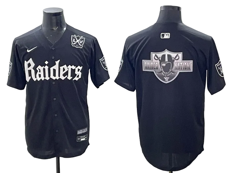 Custom Las Vegas Raiders LOGO White Black Gray Limited Baseball Jersey -All Stitched