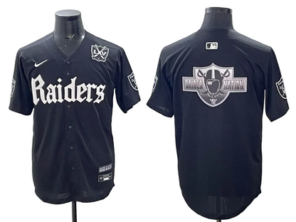 Custom Las Vegas Raiders LOGO White Black Gray Limited Baseball Jersey -All Stitched