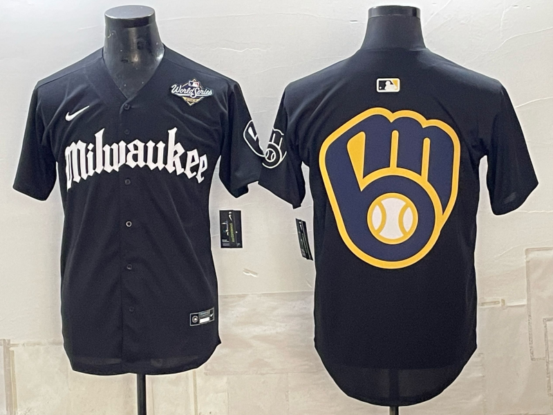 Men's Milwaukee Brewers LOGO 2026 World Series Cream Mineral Blue Powder Blue Navy City Connect Olive Salute to Service Baseball Jersey